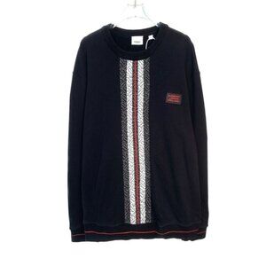 Burberry Black Logo Striped Patchwork Sweatshirt L Long-Sleeve Round Neck Stylis